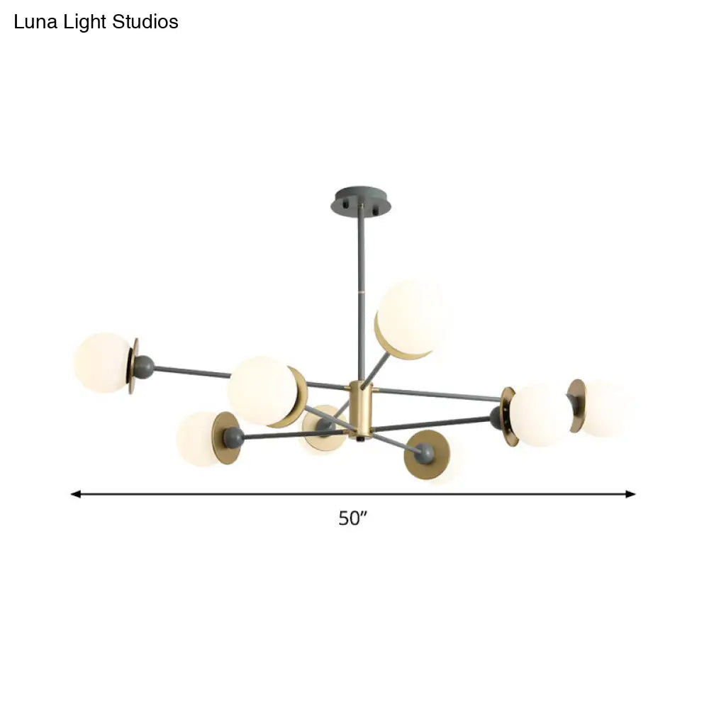 Lámpara de techo colgante moderna gris con pantalla de cristal opalino esmerilado - Kit de luz colgante esférica con 8 bombillas