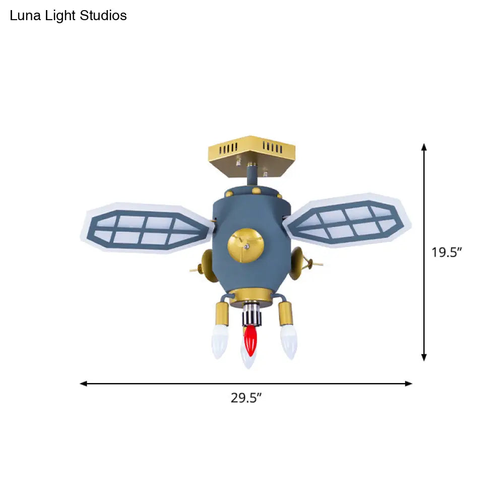 DecorBites™ DecorBites™ Modern Grey Spaceport Flush Mount Light Fixture for Kids' Room with Metal Shade