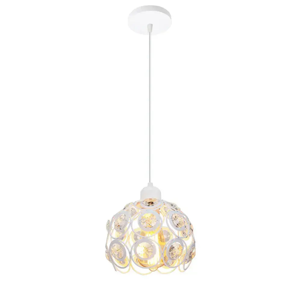 White pendant lamp with overlapping circular metal rings holding warm bulbs for kitchen island decorbites crystal k9 pendant
