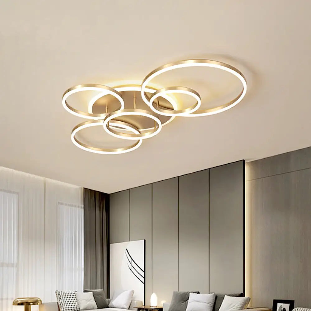 DecorBites™ DecorBites™ Modern Interlocking Ring LED Ceiling Lamp - Gold, Flushmount, 3/5 Tiered, Warm/White LED Light