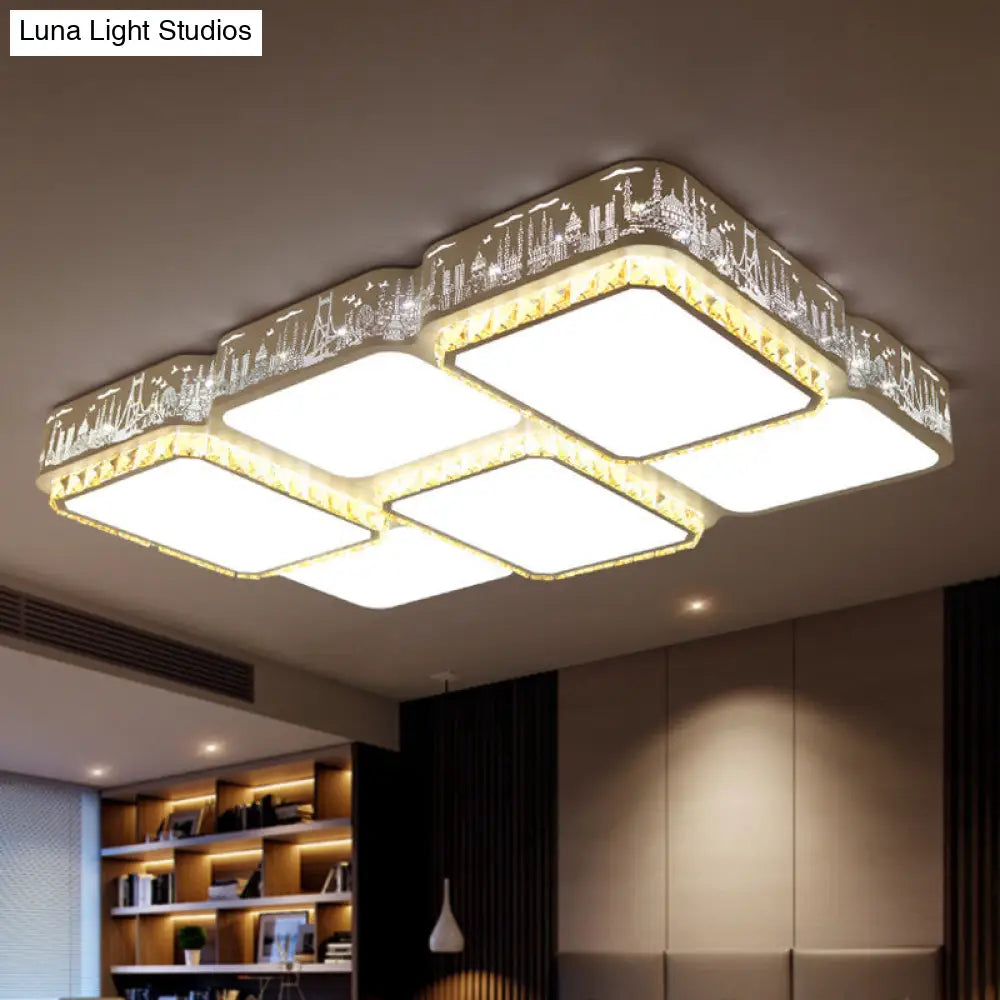 DecorBites™ DecorBites™ Modern K9 Crystal LED Ceiling Light - Flush Mount, Acrylic Shade, Remote Control Dimming - 21.5"/37.5" Wide