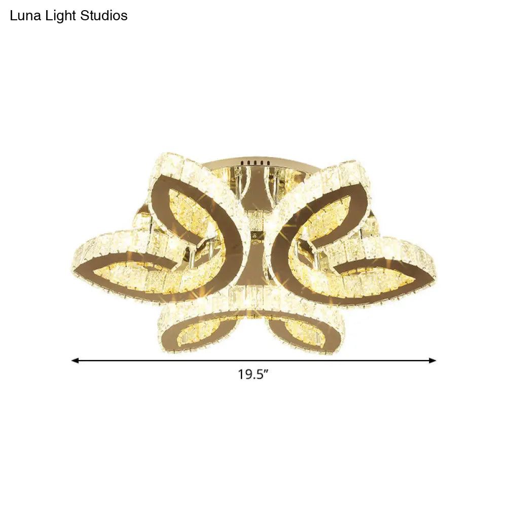 DecorBites™ DecorBites™ Modern Leaf Bedroom LED Flush Fixture with Clear Crystals and Stainless Steel