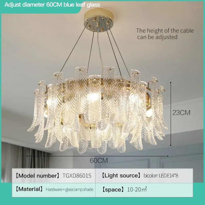 Elegant 60cm ceiling lamp with clear leaf textured glass shades and gold hardware from decorbites crystal led ceiling series