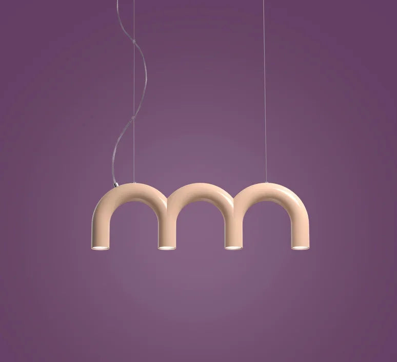 Modern LED Arch Chandelier in Black/White/Orange/Blue - Orange 3 / Warm White - Chandelier