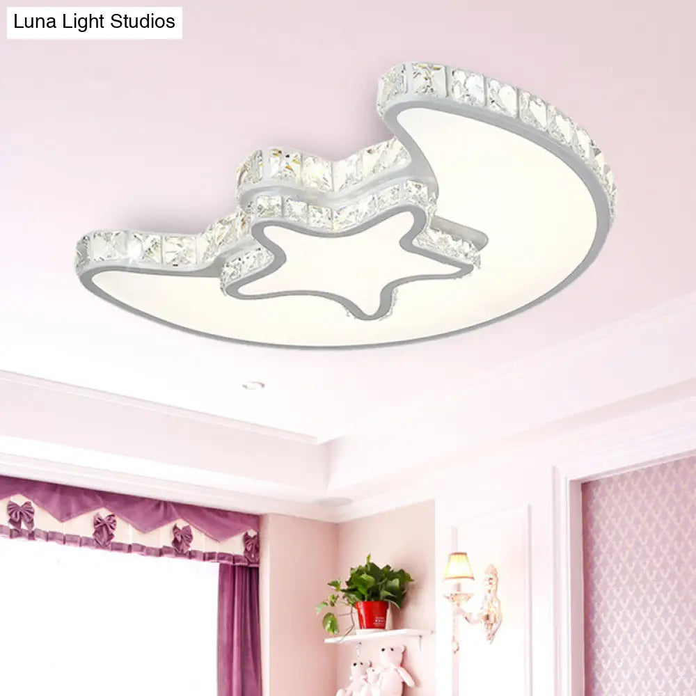 DecorBites™ DecorBites™ Modern LED Bedroom Ceiling Light Fixture - White Flush Mount with Star Moon Crystal Shade