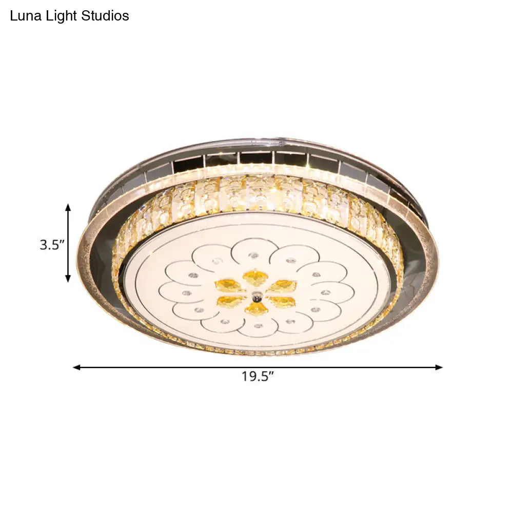 DecorBites™ DecorBites™ Modern LED Ceiling Lamp: Clear Crystal Circular Flushmount in Stainless-Steel