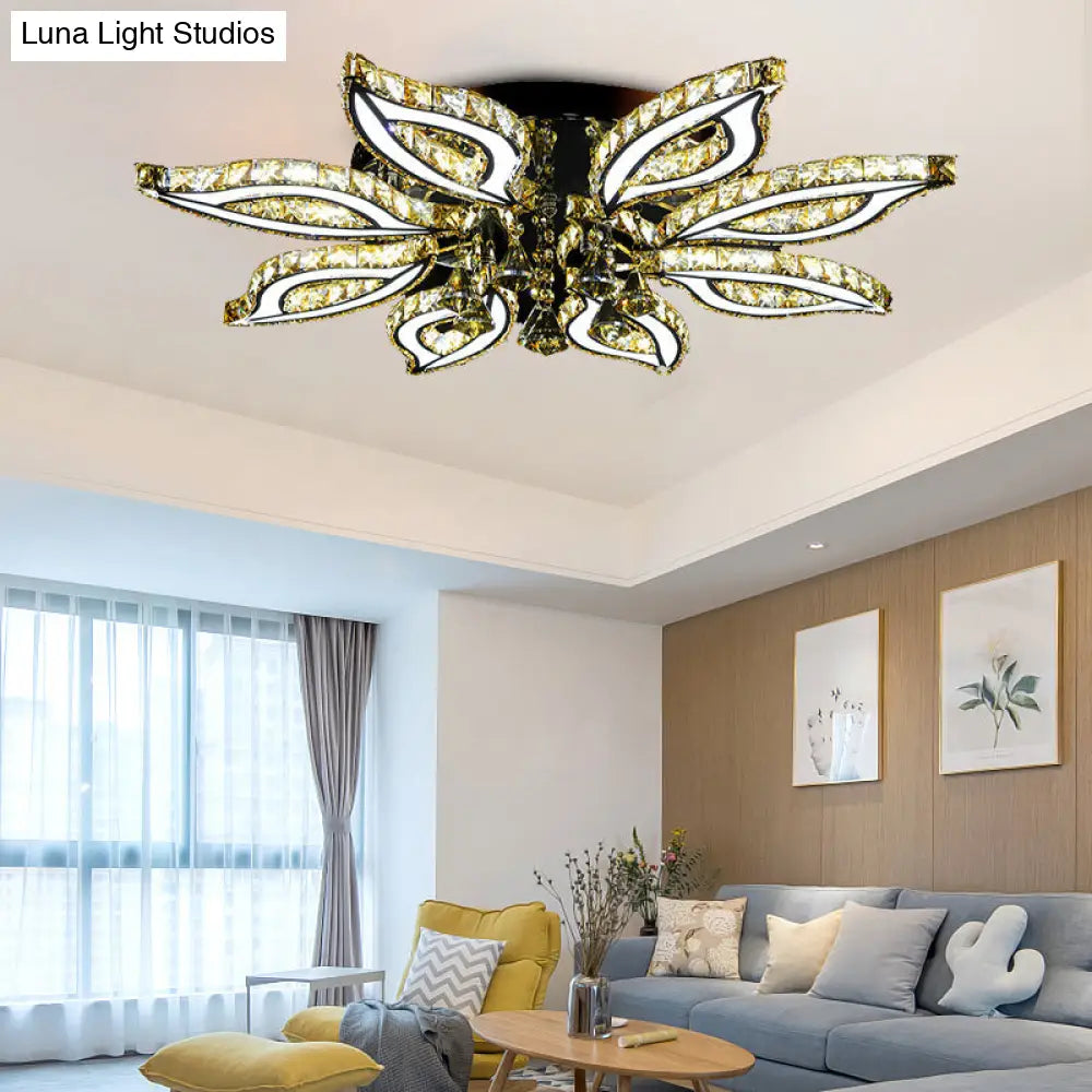 DecorBites™ DecorBites™ Modern LED Chrome Flush Mount Ceiling Light with Crystal Flower Design and Acrylic Diffuser in Warm/White/Natural Light