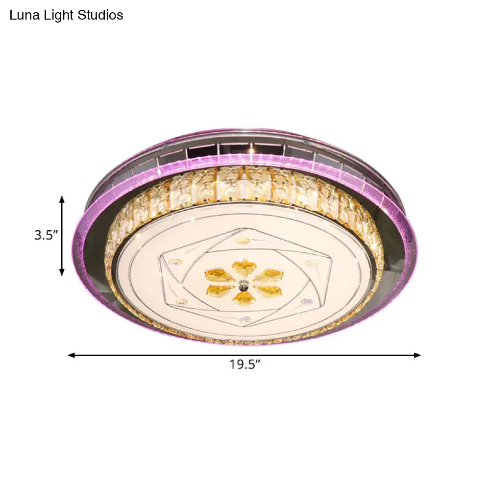 DecorBites™ DecorBites™ Modern LED Clear Crystal Blocks Stainless-Steel Round Flush Mount Lamp for Bedrooms