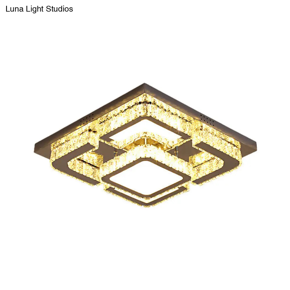 Lámpara de techo semiempotrada DecorBites™ Moderna con cristales LED - Forma cuadrada con cristales de corte rectangular, acero inoxidable