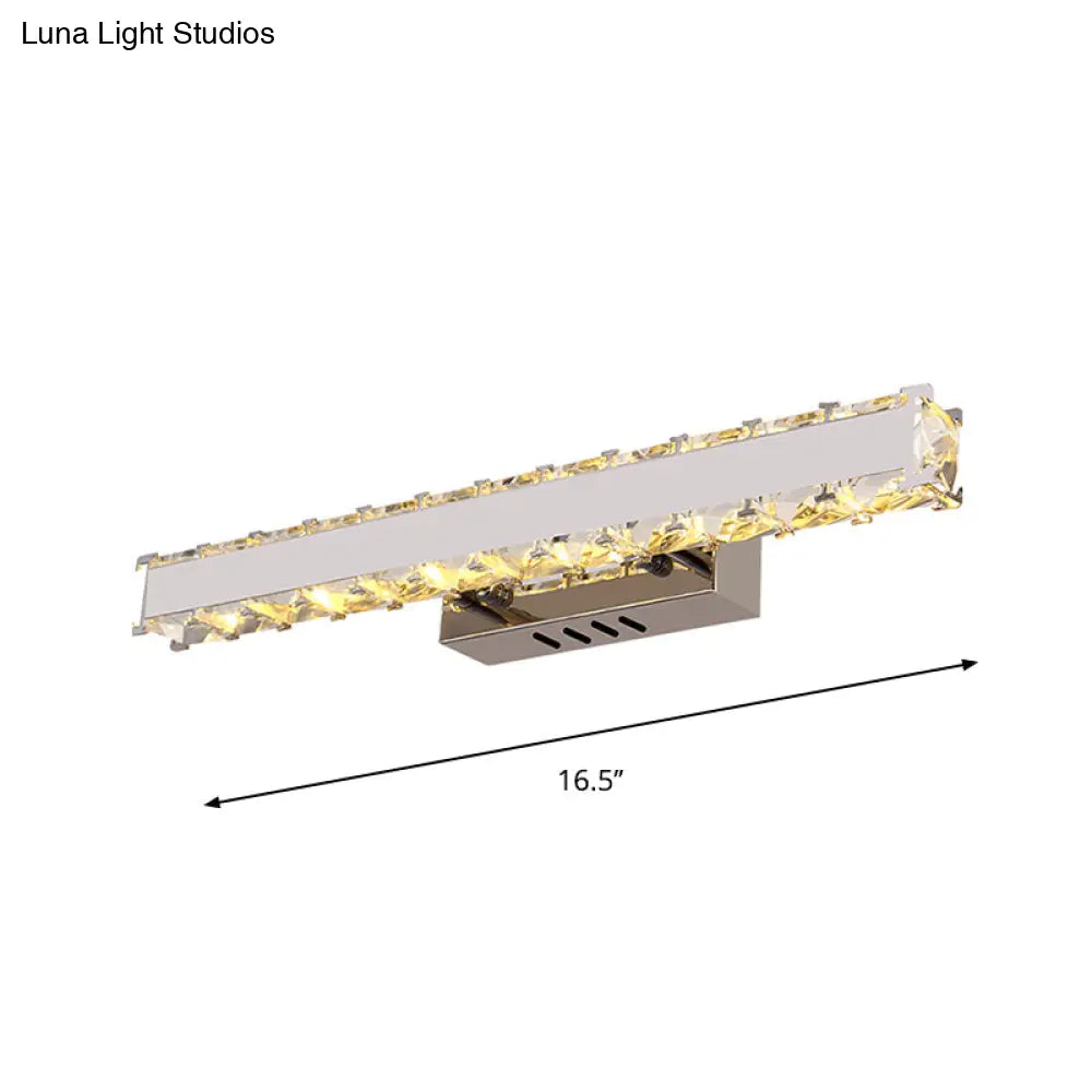Modern LED Crystal Vanity Mirror Light Sconce - 11.5"/16.5" Wide Rectangle - White Wall Lighting for Bathroom