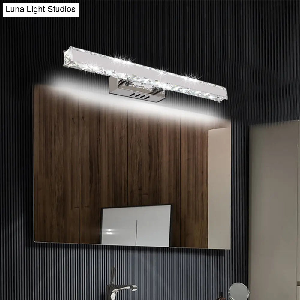 Modern LED Crystal Vanity Mirror Light Sconce - 11.5"/16.5" Wide Rectangle - White Wall Lighting for Bathroom