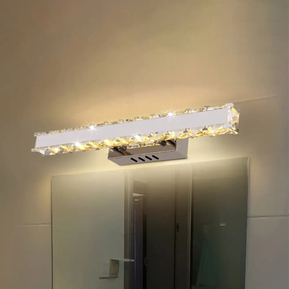 Modern LED Crystal Vanity Mirror Light Sconce - 11.5"/16.5" Wide Rectangle - White Wall Lighting for Bathroom