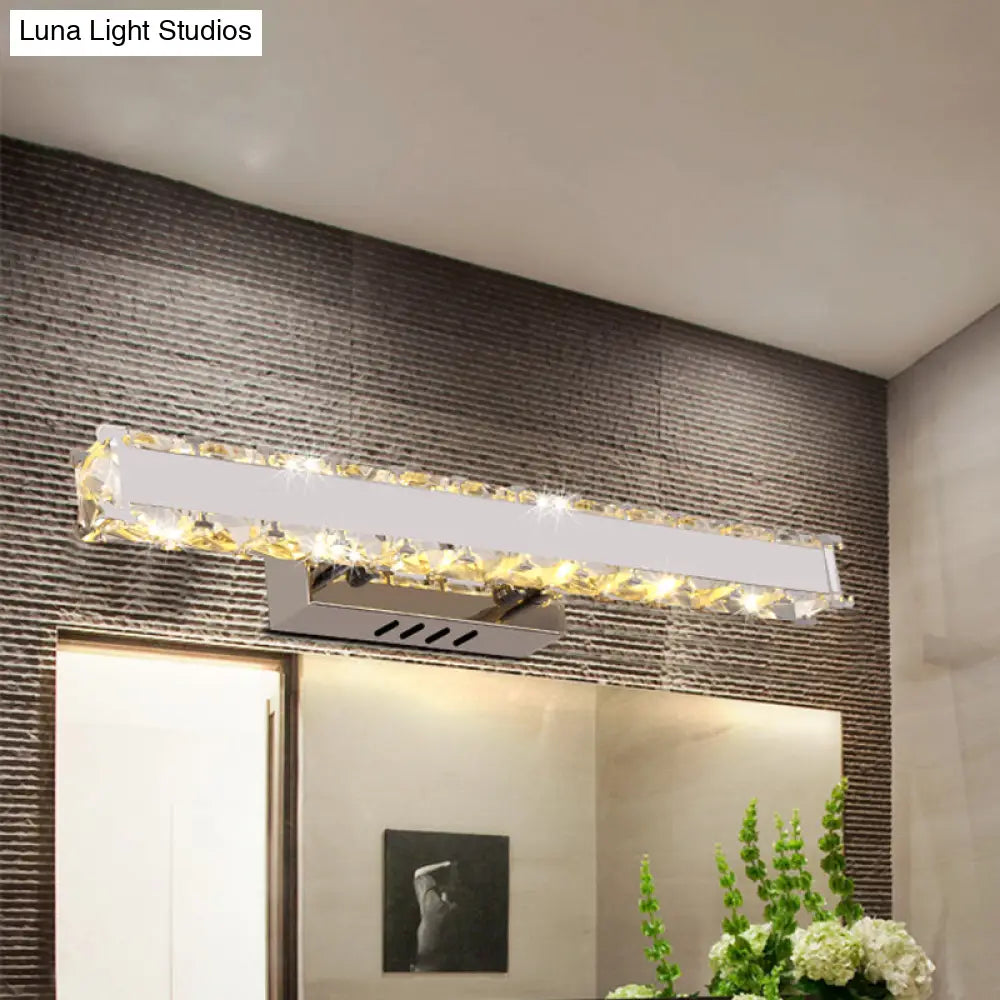 Modern LED Crystal Vanity Mirror Light Sconce - 11.5"/16.5" Wide Rectangle - White Wall Lighting for Bathroom