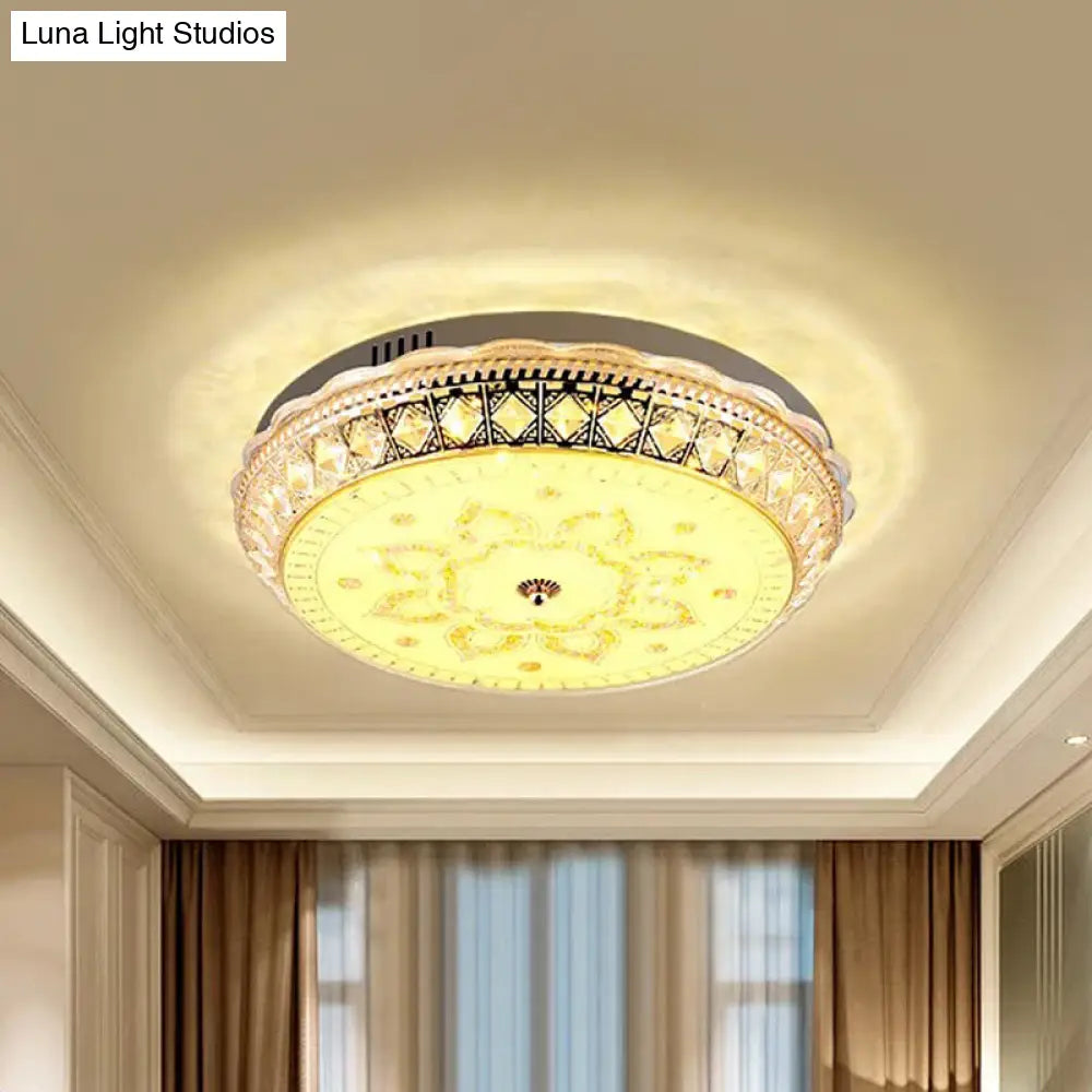 DecorBites™ DecorBites™ Modern LED Drum Flushmount Ceiling Light with Clear Crystal Embellishments and Flower Pattern for Living Room