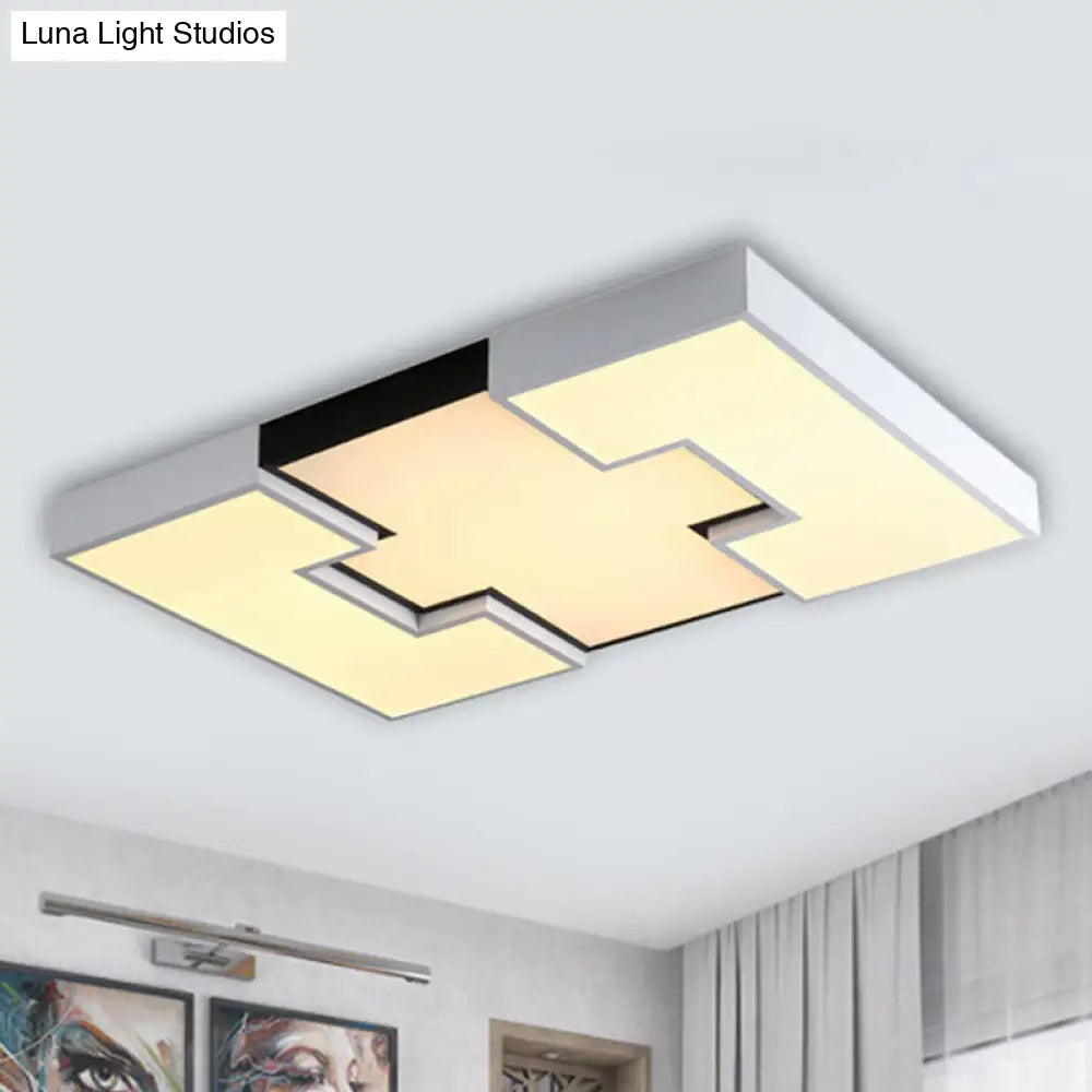 DecorBites™ Lámpara de techo rectangular moderna LED de metal y acrílico en blanco con diseño empotrado