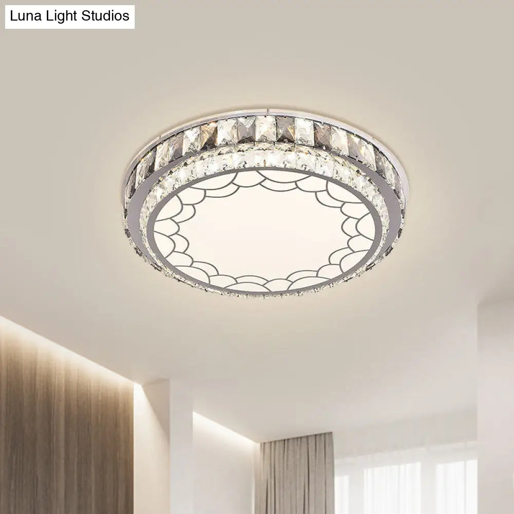 DecorBites™ DecorBites™ Modern LED Stainless-Steel Flushmount Light Fixture with Clear Faceted Crystal Blocks and Flower/Cloud Pattern
