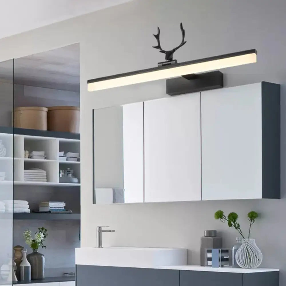DecorBites™ DecorBites™ Modern LED Vanity Lamp - Wall Mounted Black Metal Lighting in Warm/White Light with Antler Deco