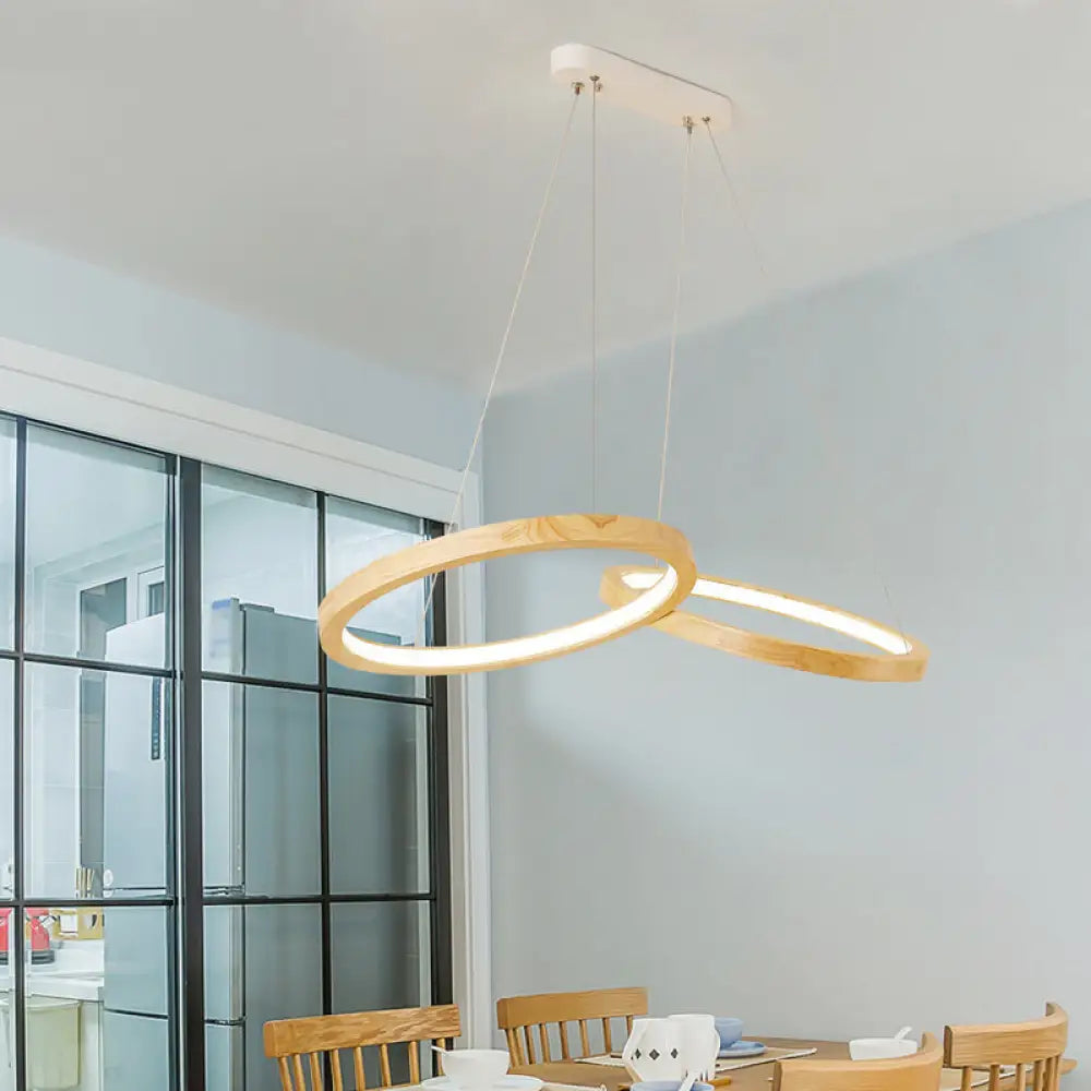 Lámpara de araña moderna LED con forma de anillo de madera - Beige, para comedor