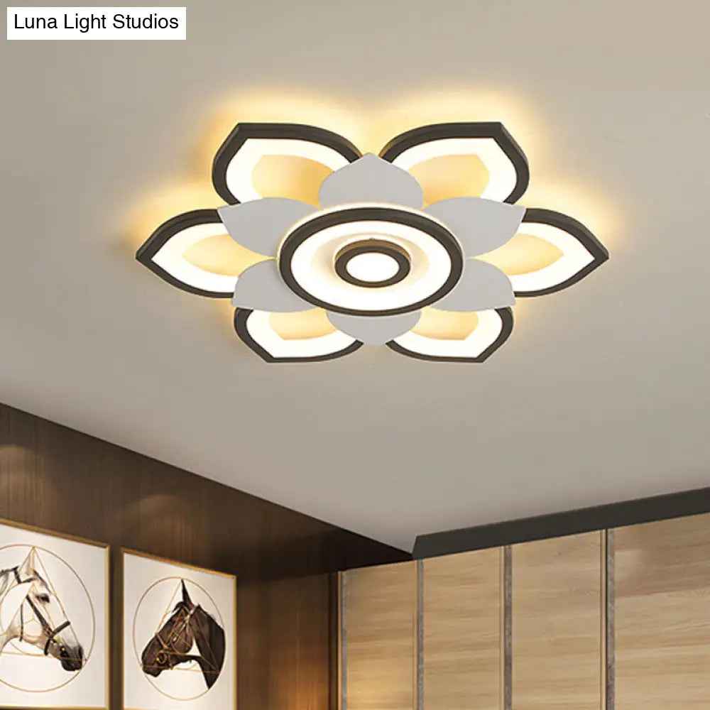 DecorBites™ DecorBites™ Modern Lotus Flush Ceiling Light with LED - 20.5"/24.5" Acrylic Black/White Fixture in White/Warm Light
