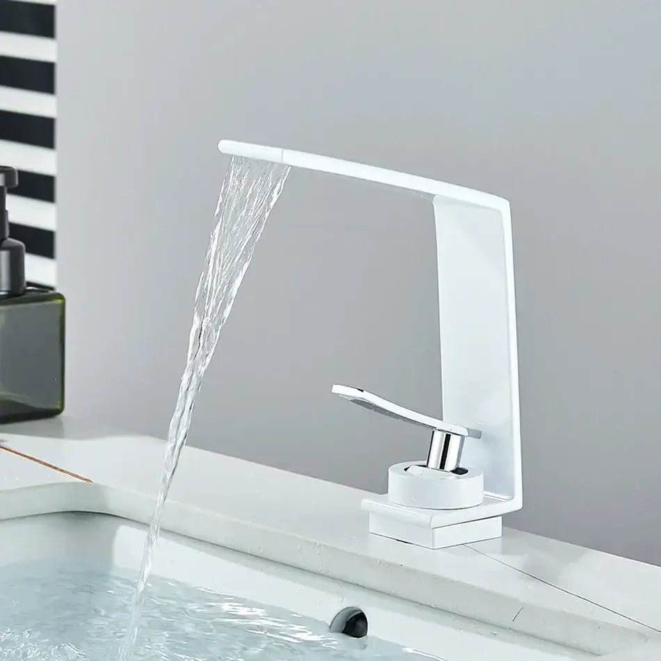 Modern white decorbites basin faucet with sleek minimalist design and chrome accents for bathroom use