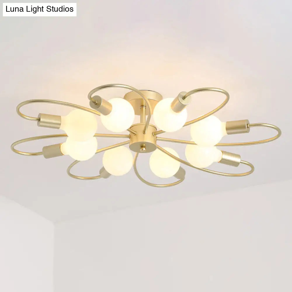 DecorBites™ DecorBites™ Modern Metal Brass Semi Flush Mount Light for Living Room - Open Bulb Design Ceiling Fixture
