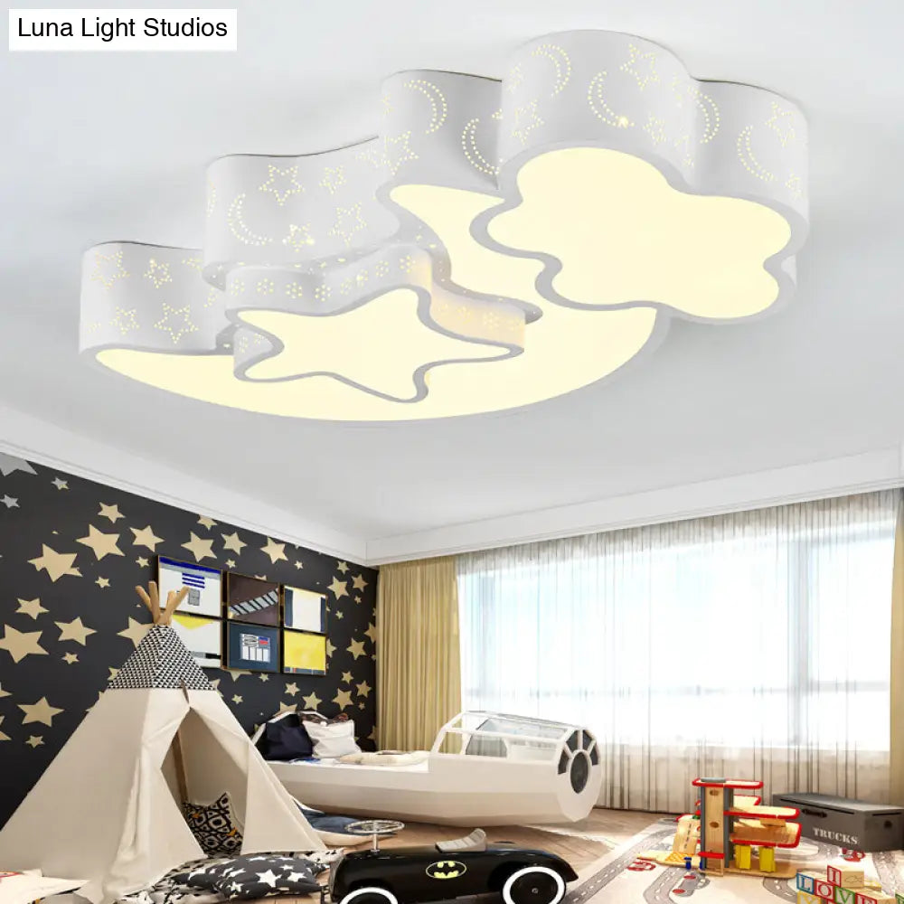 DecorBites™ DecorBites™ Modern Metal Etched Star Moon Flush Ceiling Light in White for Foyer