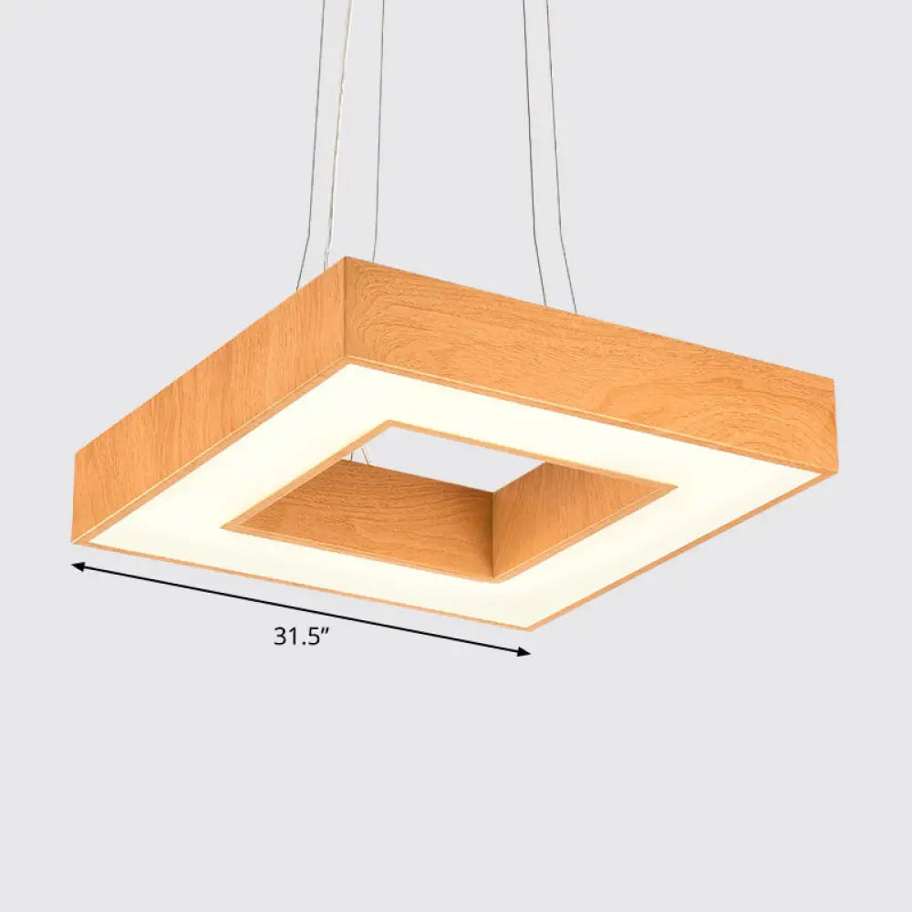 Modern Metal LED Chandelier - Light Wood Square Suspension Light for Offices