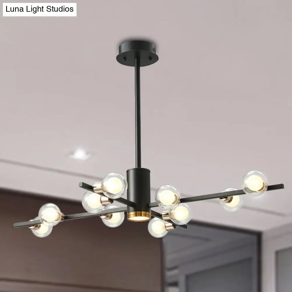 Modern Metal Radial Chandelier Light Fixture with Clear Bubble Glass Shades - 6/10/15 Lights, Black Hanging Ceiling Light