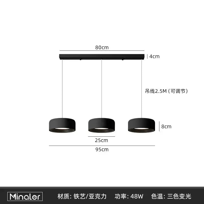 Black minimalist three-light pendant lamp with sleek circular shades and modern rectangular mount by decorbites designer led