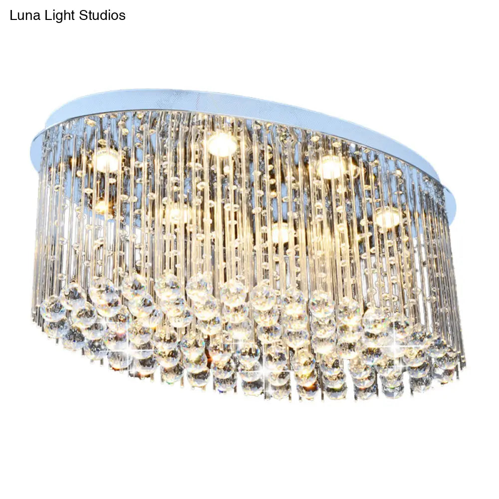 DecorBites™ DecorBites™ Modern Nickel Oval Flush Mount Crystal Ceiling Light - 6 Heads - Dining Room