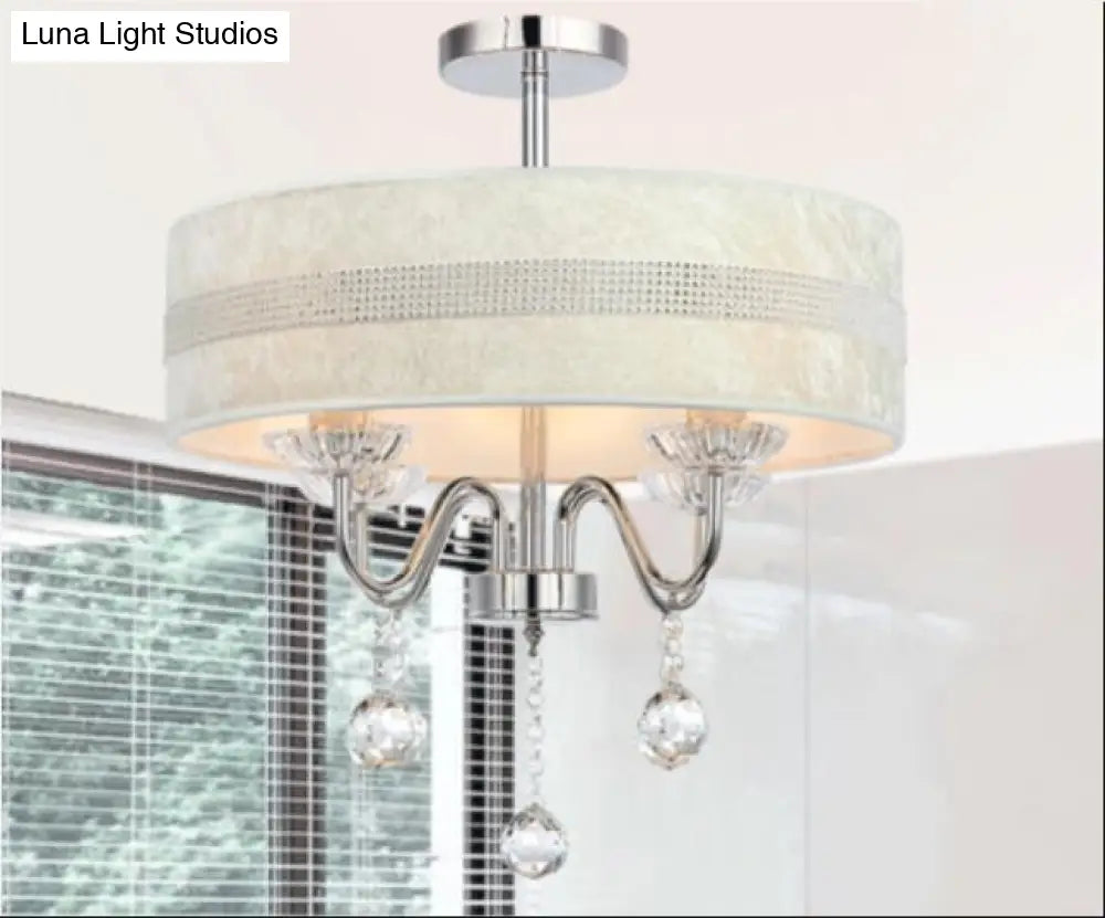 Lámpara de techo nórdica moderna con forma de tambor y colgante de cristal para dormitorio - Acabado cromado