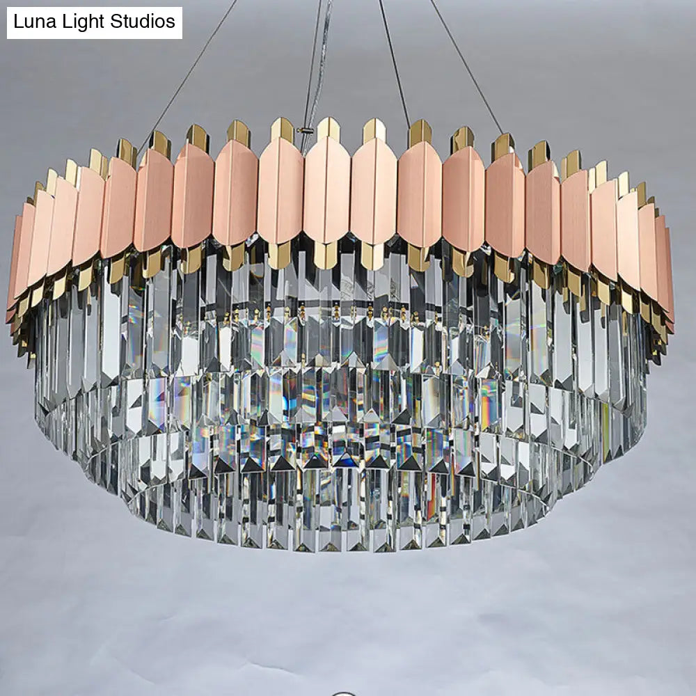 Modern Pink and Gold Crystal Drop Pendant Ceiling Light with 8/12 Lights