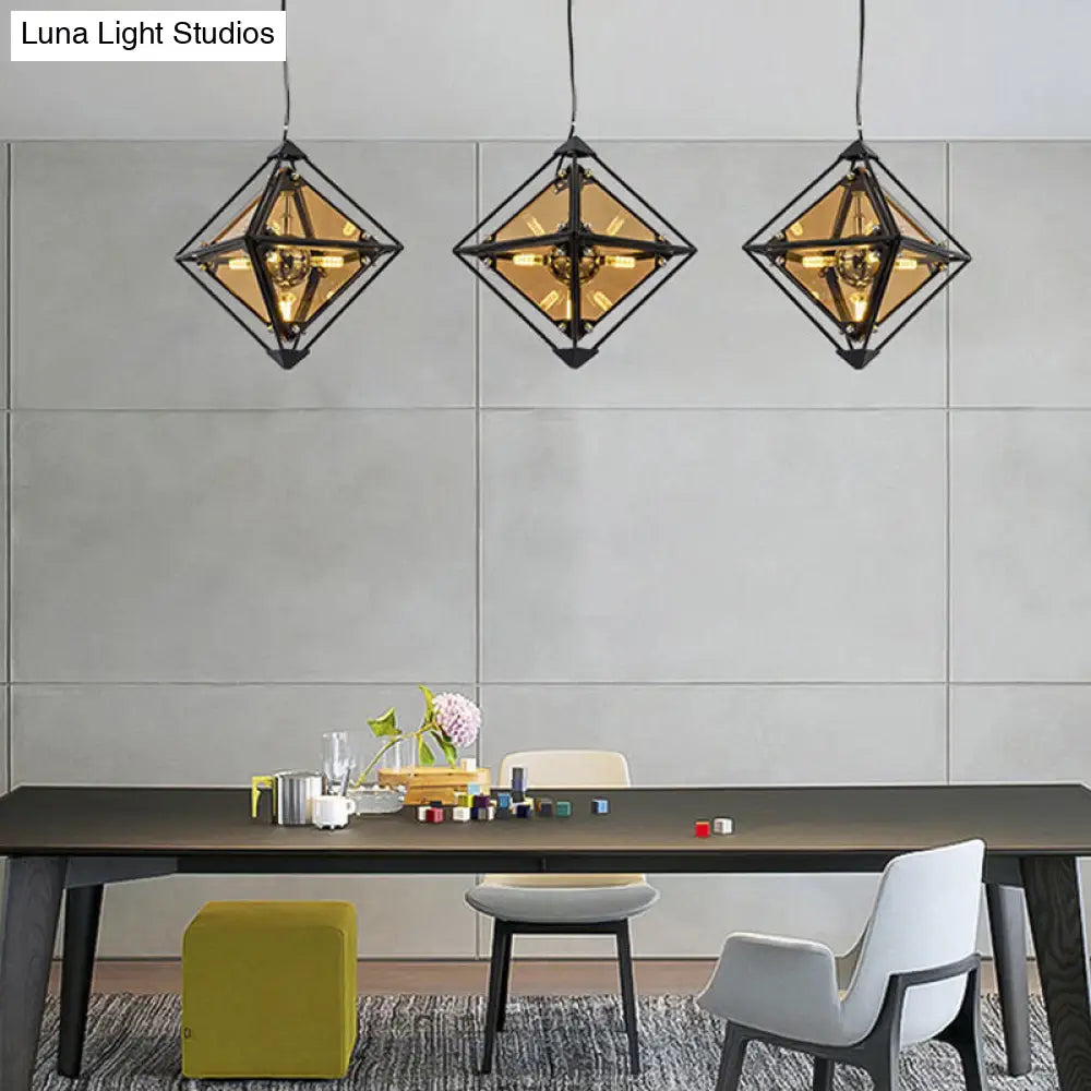 Lámpara colgante moderna Polygon con cristal ámbar/gris ahumado - 1 luz, para comedor, 8"/16" de ancho