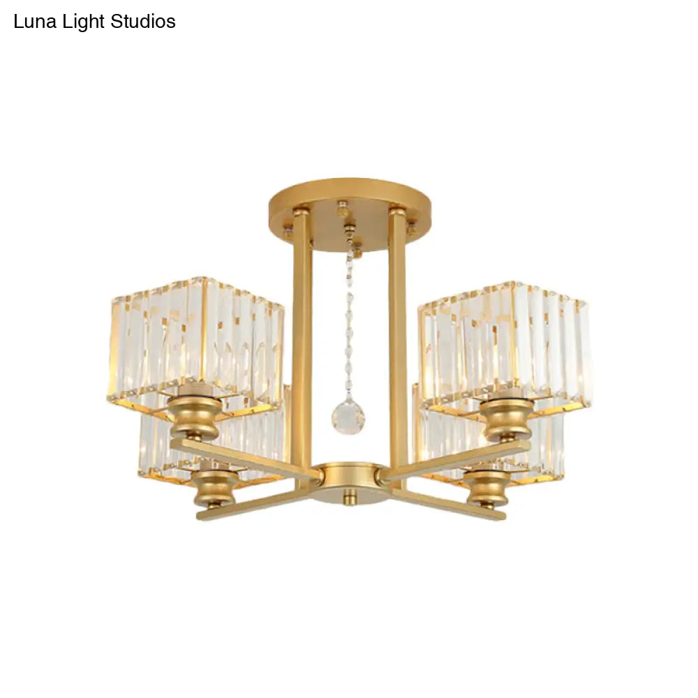 DecorBites™ DecorBites™ Modern Prismatic Crystal Flush Chandelier with Rectangle Design - 4/6/8 Lights in Black/Gold for Living Room Semi Flush Ceiling