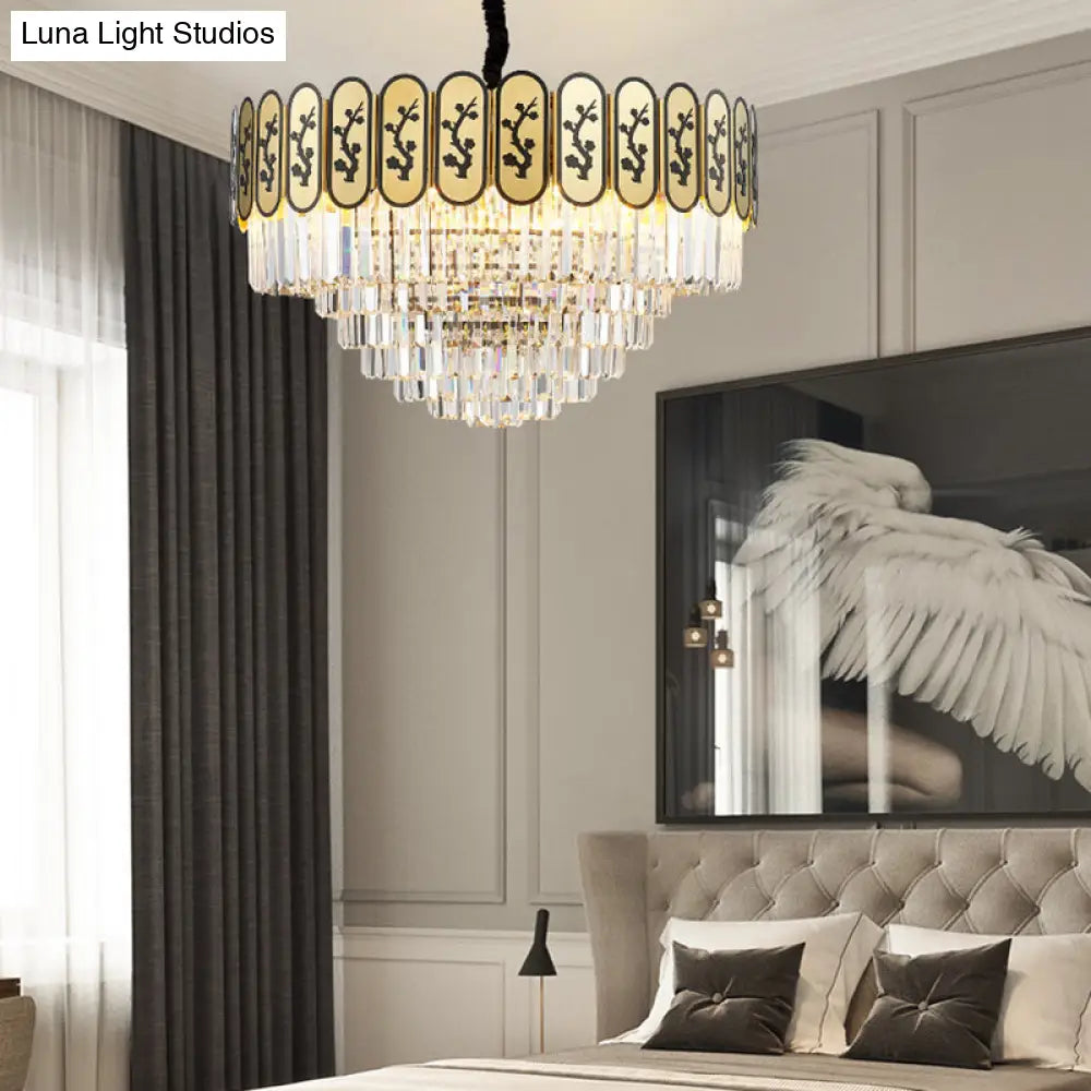 Lámpara de araña redonda moderna con diseño floral, cristal y metal, ideal para dormitorio - Acabado en latón