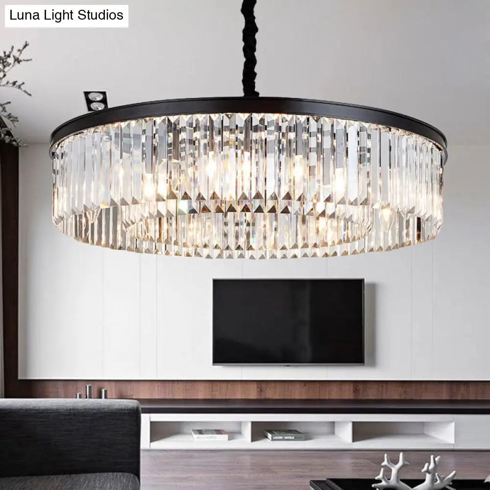 Modern Round Crystal Chandelier - Black Flush Mount Light, Multiple Sizes and Light Options Available