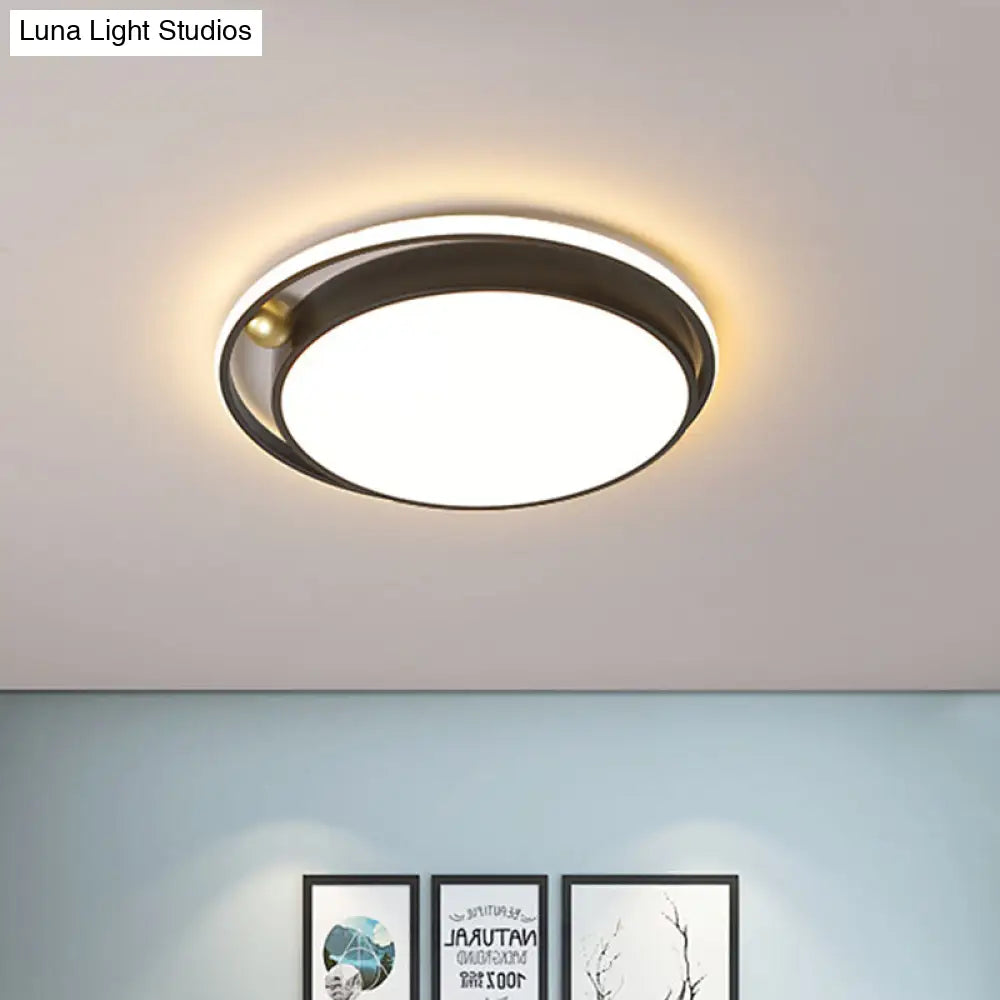 DecorBites™ DecorBites™ Modern Round LED Flush Mount Ceiling Light in Black- 16"/19.5" Iron Frame with Warm/White Glow - Minimalist Bedroom Fixture