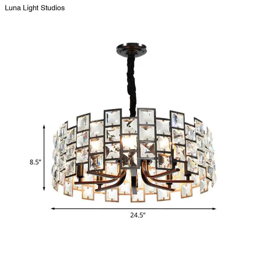 Lámpara colgante redonda moderna - Lámpara de araña de bloques de cristal de 8 luces en color negro