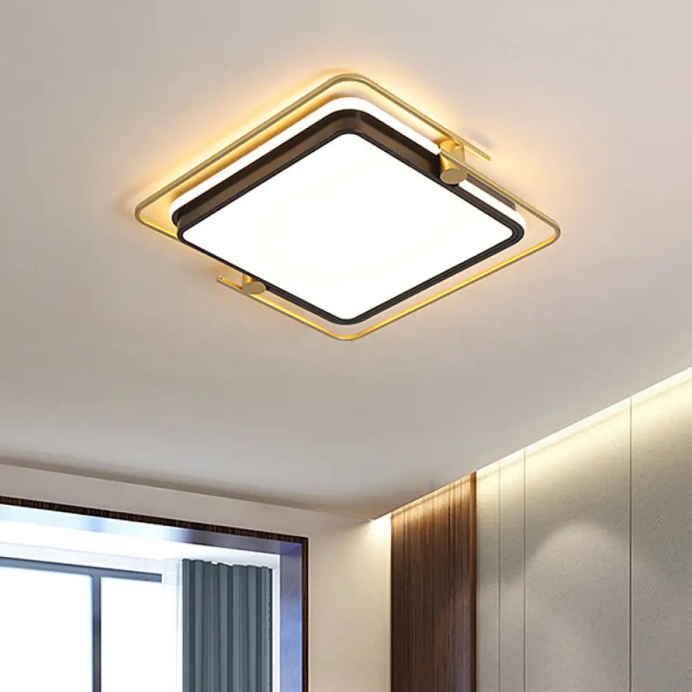 DecorBites™ DecorBites™ Modern Rounded/Square Flush Mount Ceiling Light: Acrylic LED Lamp in Black-Gold