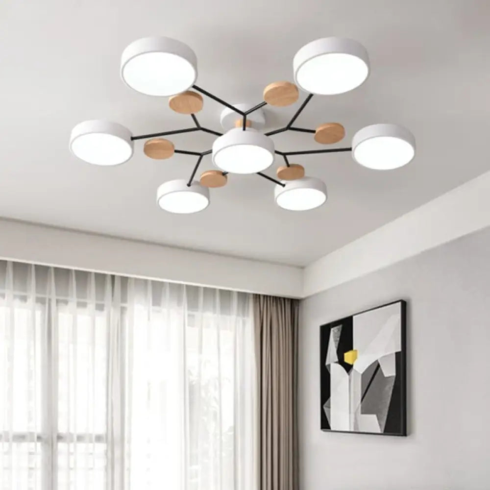 DecorBites™ DecorBites™ Modern Sputnik Metal Semi-Flush Mount Ceiling Light with 7-Head Design and Stylish Drum Acrylic Shade