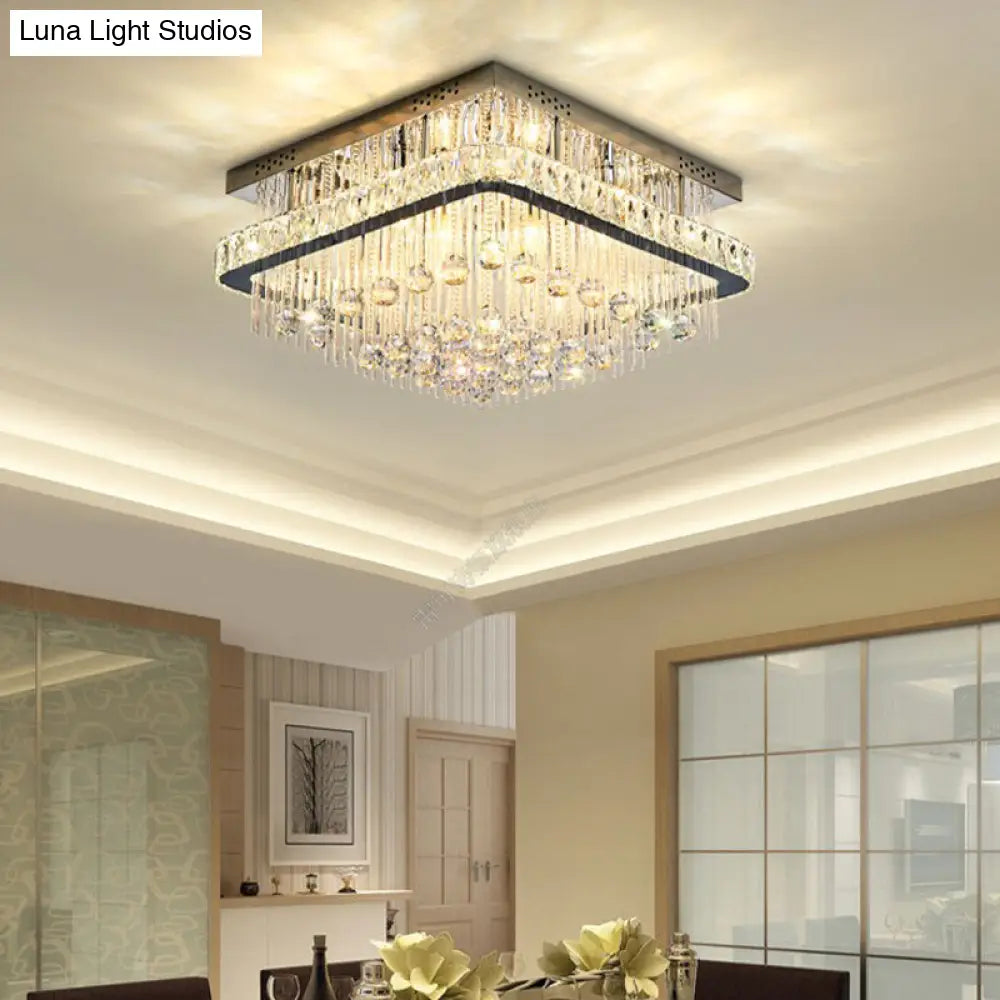 DecorBites™ DecorBites™ Modern Square Crystal Block Ceiling Light with 8 Heads - Nickel Flush Mount Lamp