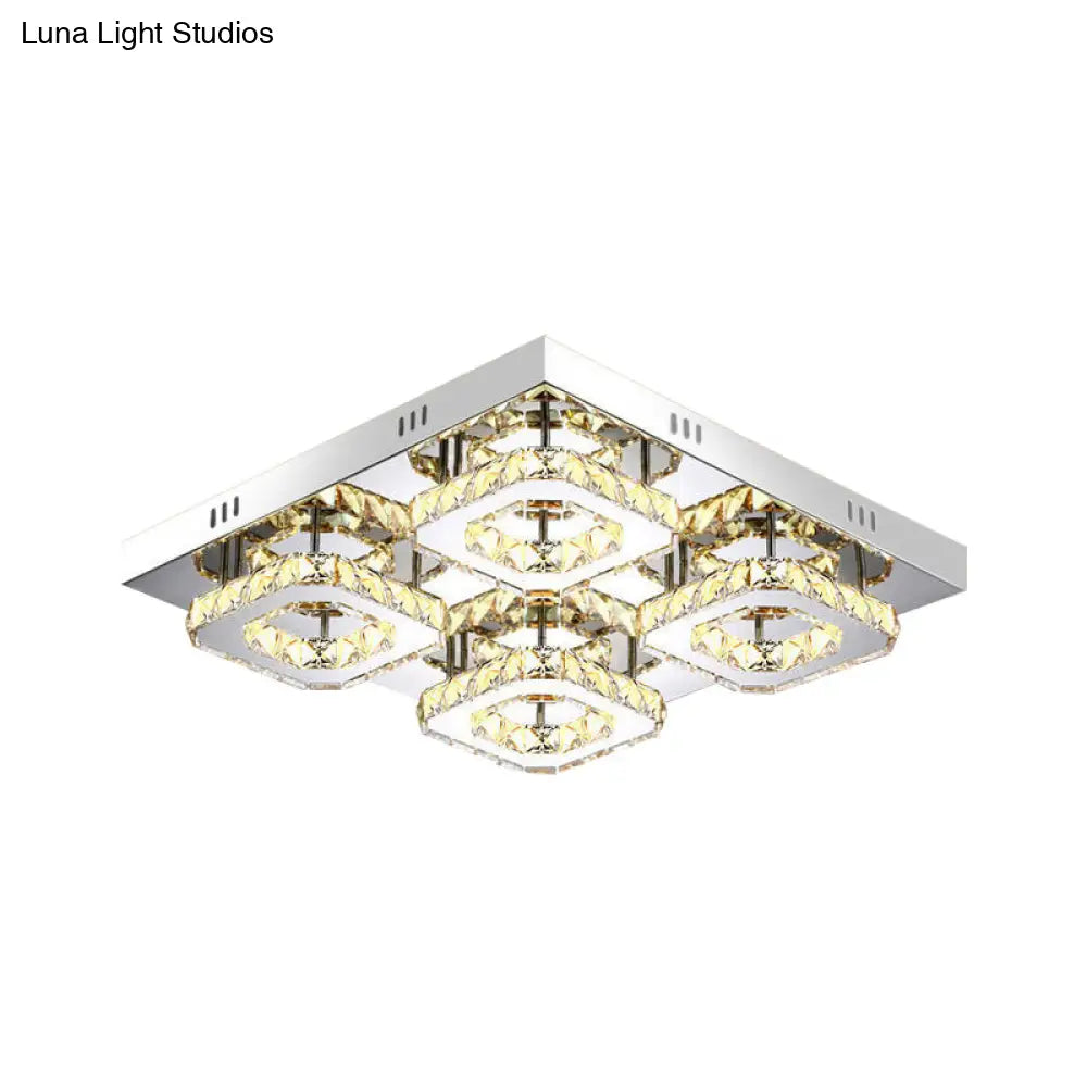 DecorBites™ DecorBites™ Modern Square Crystal LED Restaurant Ceiling Light Fixture - Chrome