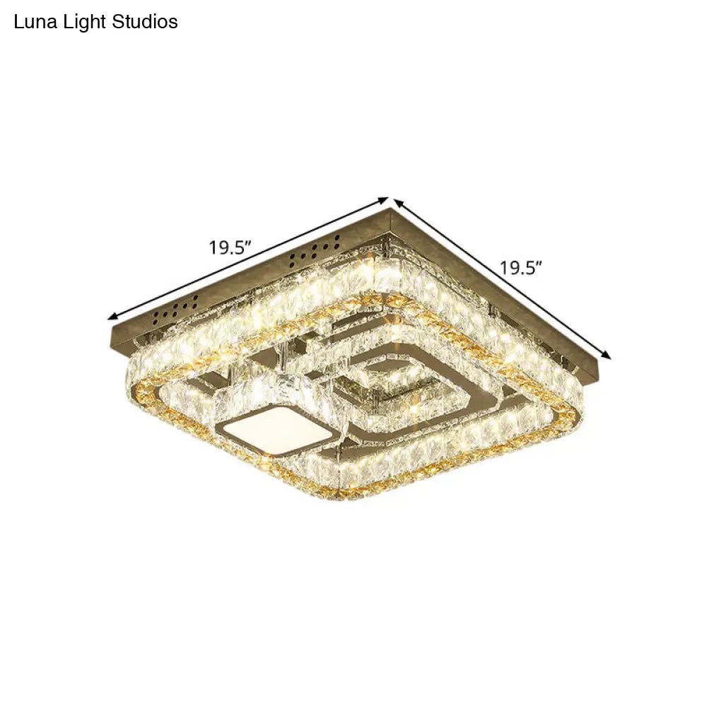 DecorBites™ DecorBites™ Modern Square Stainless-Steel LED Ceiling Light with Clear Cut Crystal Blocks for Bedroom