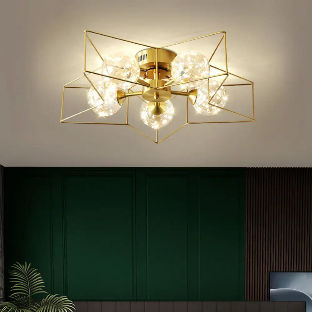 DecorBites™ DecorBites™ Modern Style LED Flush Ceiling Light with Clear Glass Sphere and Star Metal Frame