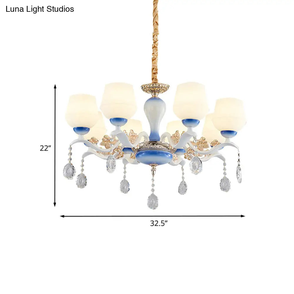 Lámpara de araña colgante cónica moderna - 8 bombillas, cristal color marfil (azul/blanco)