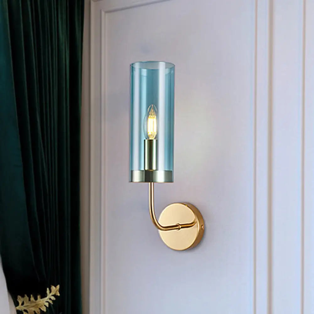 DecorBites™ DecorBites™ Modern Tubular Sconce: Cognac/Light Blue Glass Wall Mounted Light Fixture
