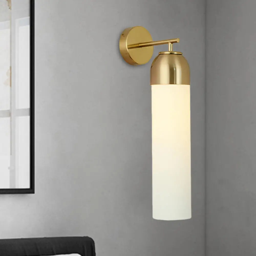 DecorBites™ DecorBites™ Modern Tubular Sconce Cream/Green Glass Wall Lighting Fixture with Metal Arm - 1 Head