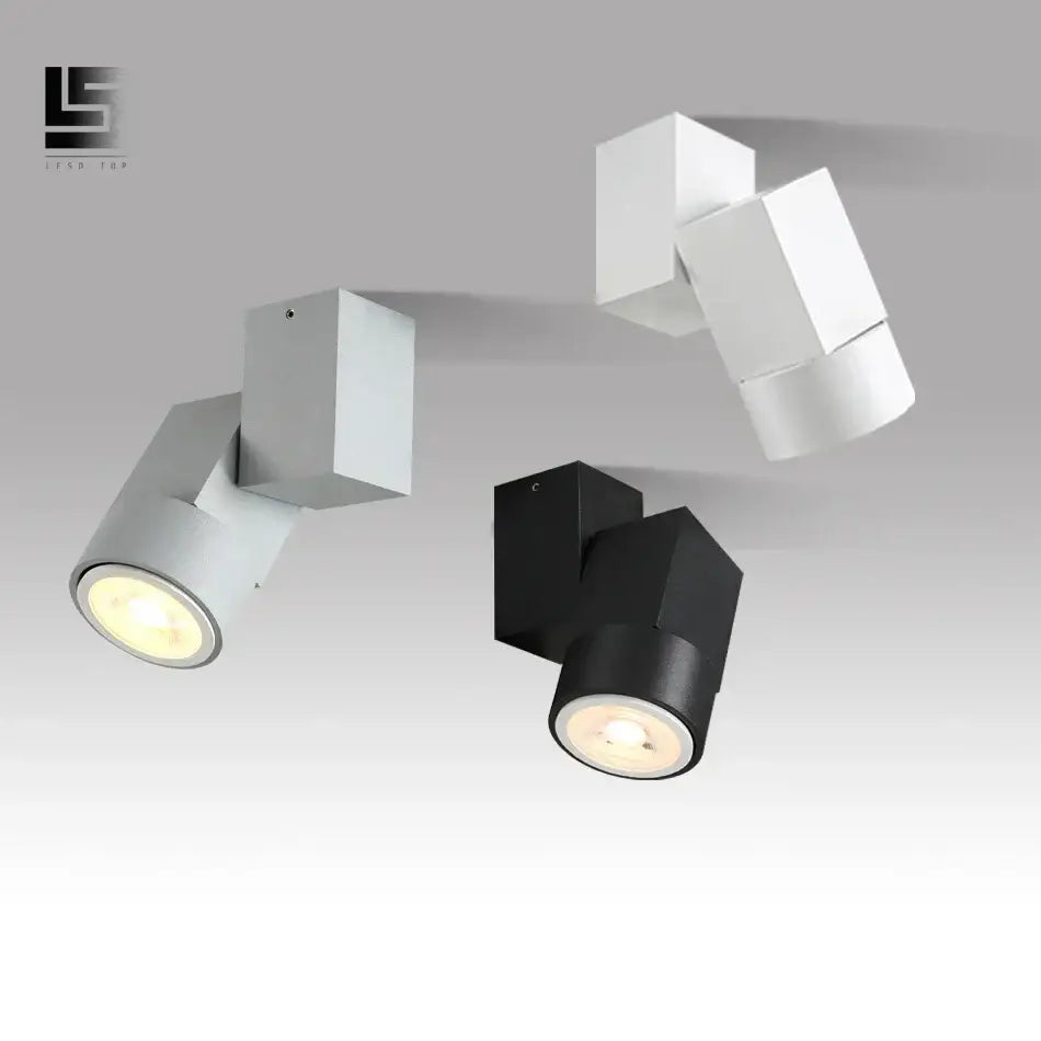 Modern white adjustable angle downlight spotlight fixture with geometric cube-shaped adjustable angle downlight heads