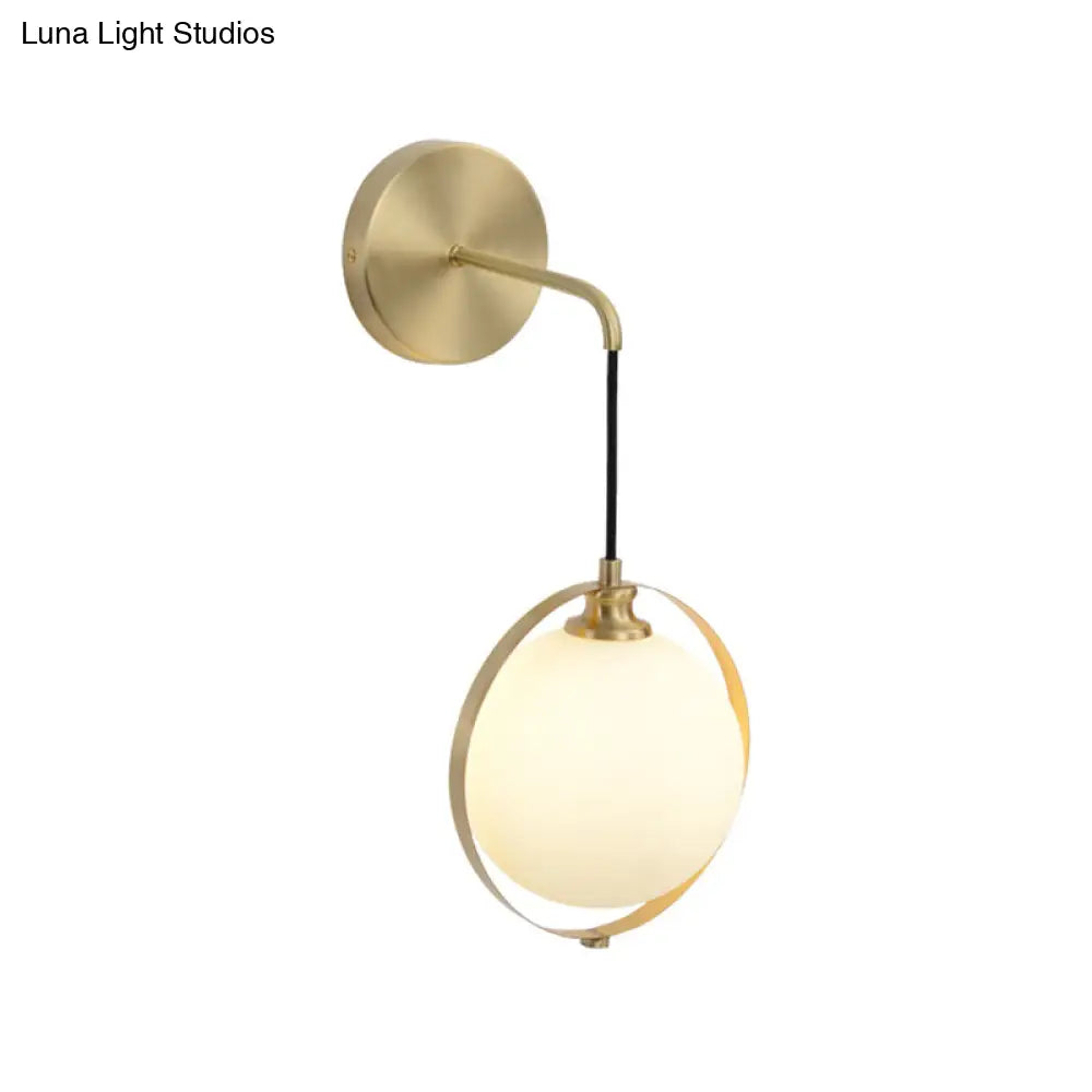 DecorBites™ DecorBites™ Modern White Glass Ball Sconce Light with Brass Wall Mount and Curved Arm - 1 Bulb