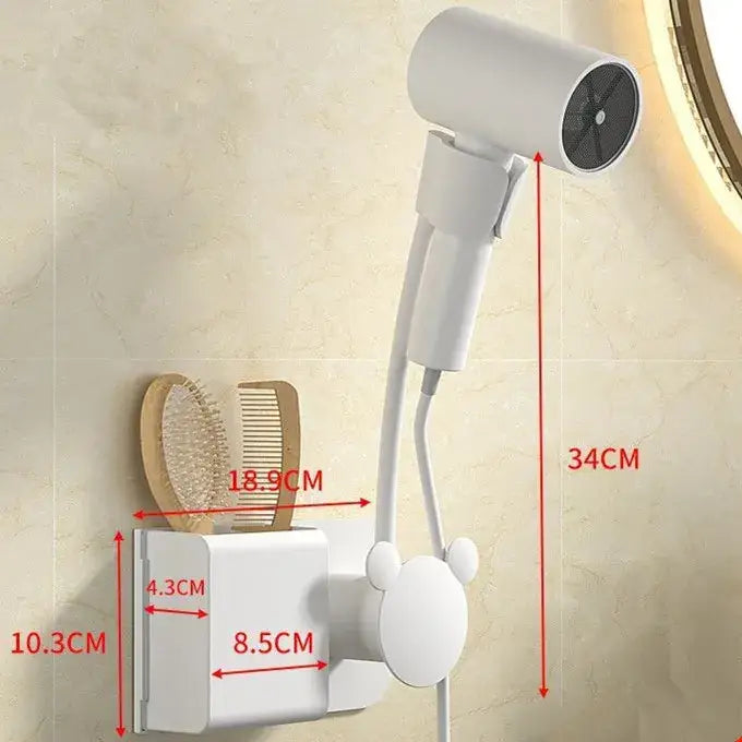 Modern white and gray wall mounted bathroom hair dryer with flexible neck and mouse ears decorbites bathroom hair dryer